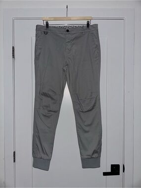 DJAB Men's Grey Chino Jogger Pants Size 34 Stretch Ribbed Cuffs
